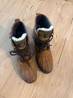 UGG Chestnut Brown Shearling-Trim Duck Boots